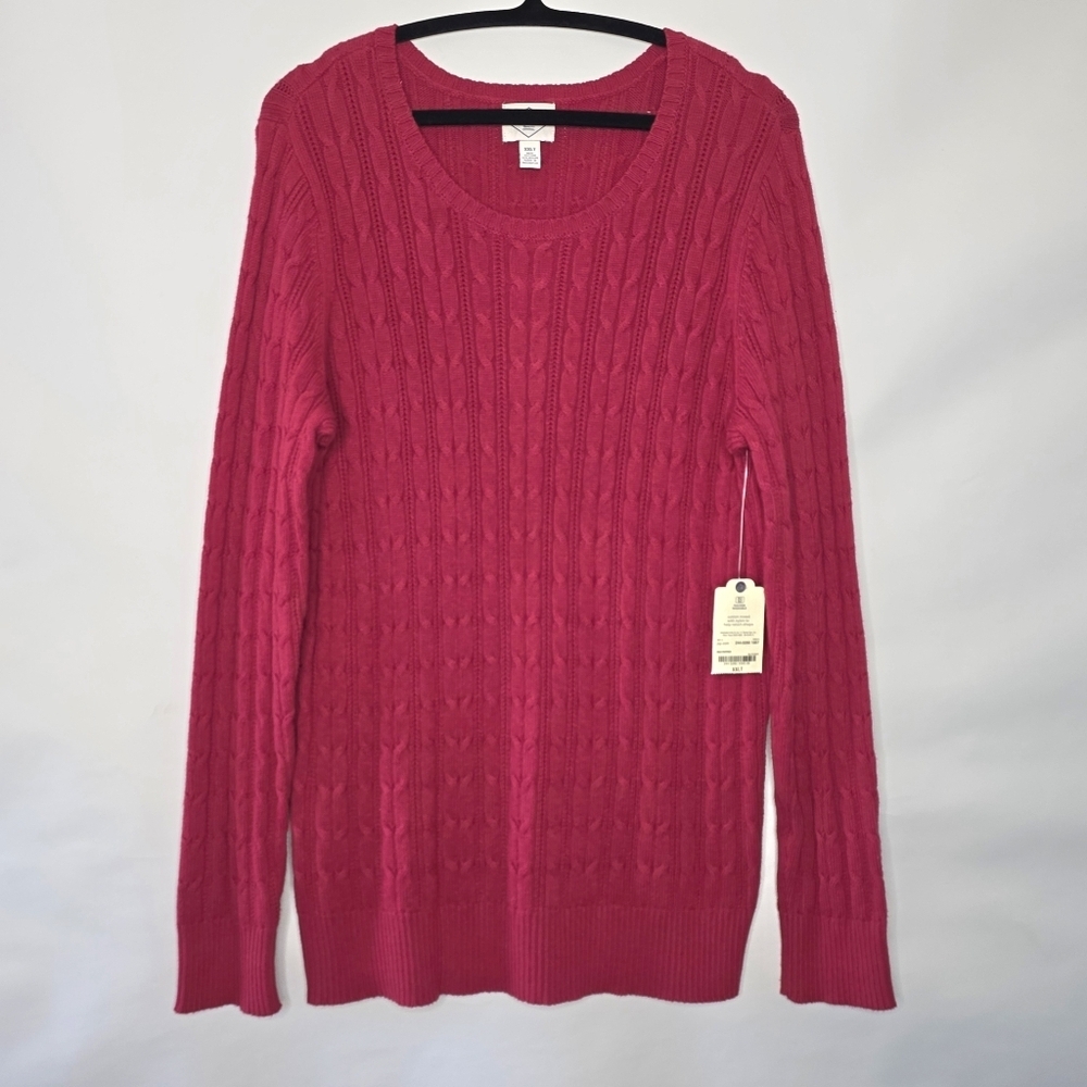 Classic Cable Knit Sweater Size XXL Tall Red Cotton Blend Pullover Comfy NEW‎